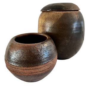 lot 371H image: DR - Two Handcrafted Pottery Jars signed Erin
