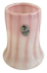 lot 374H image: DR - Fenton Roselene Vase - 3.5 in Pink & White Opaque Glass