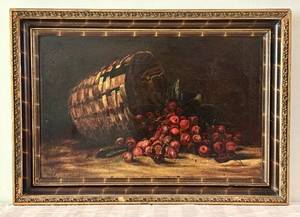 lot 421HH image: DR - Vintage Still Life Painting - Basket of Grapes