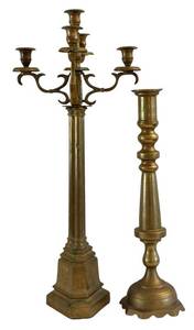 lot 423H image: DR - Vintage Brass Candle Holders Set - 2 Pieces, 26 in Tall