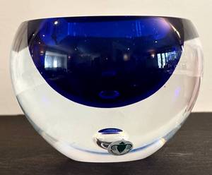 lot 429H image: DR - Beranek Handmade Sommerso Blue Glass Paperweight, Bohemian Crystal, Skrdlovice