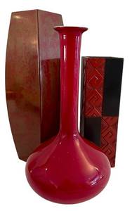 lot 433H image: DR - Vases - Red Glaze Ceramic with Black Geometric Panels (Lot of 3)