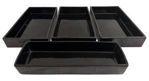 lot 437H image: LR - Black Ceramic Rectangular Trays Set of 4 - 3 Large & 1 Small