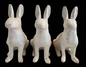 lot 561H image: DR - Three Painted Metal Bunny Figurines - White, Heavy