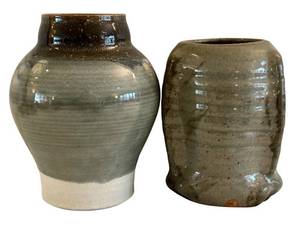 lot 604H image: DR - Pair of Earthy Glazed Ceramic Vases - Largest 8.5in Tall