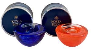 lot 616H image: MB - Kosta Boda Atoll Bowls - Anna Ehrner Blue 69727 & Orange 69737