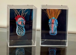 lot 55C image: LR - Pair of Wooden Bird Sculptures, Bird Masks