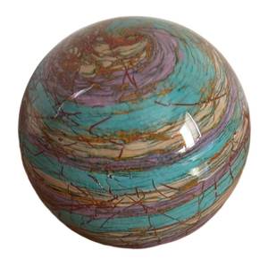 lot 129R image: BR1 - Colorful Hand Blown Swirl Art Glass Paperweight - Turquoise Lavender Copper Thread