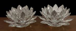 lot 133R image: BR1 - Two Crystal Cristal Lotus Candle Holders