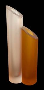 lot 230R image: BR1 - Moser Glass Double Vase - Frosted Amber & Clear