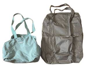 lot 474R image: MB - Baggalini Handbag & Tote Set - Light Teal Handbag & Gray Packable Tote