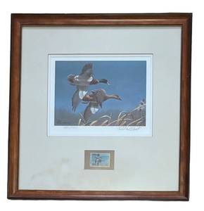 lot 489R image: O - Richard Plasschaert Mallard Duck Limited Edition Unframed Print & Stamp Set