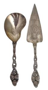 lot 17 image: Tiffany & Co Sterling Silver Strawberry Vine PiePastry Server & Berry Spoon - 11-Inch Pie Server
