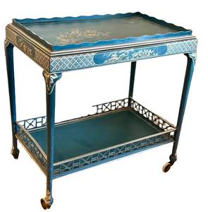 lot 438H image: Vintage Asian-Inspired Wooden Tea Cart