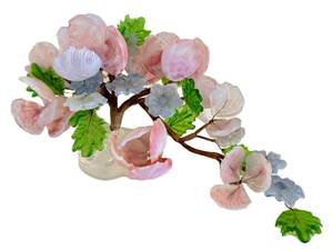 lot 23J image: LR - Vintage Glass Floral Arrangement - Pink Flowers, Green Leaves