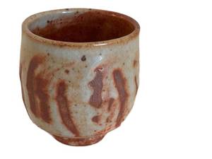 lot 34D image: LR - Japanese Shino-yaki Teacup - Handcrafted Ceramic, Cream Glaze with Iron-Red Drips
