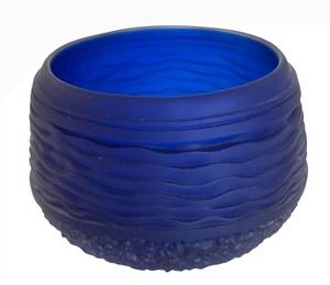 lot 35D image: DR - Artisan-Crafted Cobalt Blue VaseBowl - Textured Waves