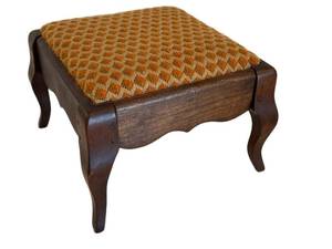 lot 43D image: LR - Vintage Needlepoint Stool - Wooden Frame with Carved Cabriole Legs