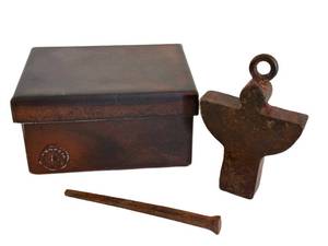 lot 44D image: DR - Jan Barboglio Signed Forged Iron Angel Pendant with Nail in Box