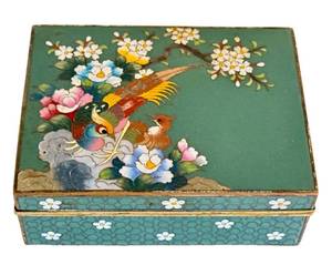 lot 70D image: DR - Vintage Cloisonn Trinket Box - Bird & Floral Scene