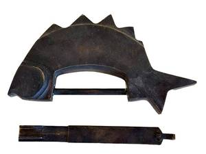 lot 72D image: LR - Vintage Asian Lock - Large Curved Metal Fish Figurine, 6.5 Long