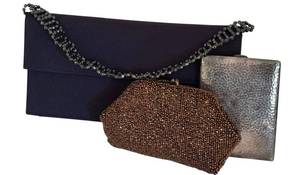 lot 77D image: DR - Marina Rinaldi Clutch Set - Made in Italy, Navy Velvet, Beaded Coin Pouch & Silver-Plate Compact