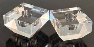 lot 82D image: Orrefors Crystal Candle Holders - Signed Pair