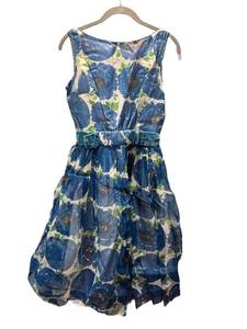 lot 87D image: DR - Fun Vintage Dress - Blue Floral Print, Size 9, with Belt (RepurposeRepair)