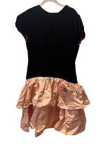 lot 90D image: Vintage Velvet Prom Dress - Black Bodice with Peach Satin Ruffle Skirt - No Size Label