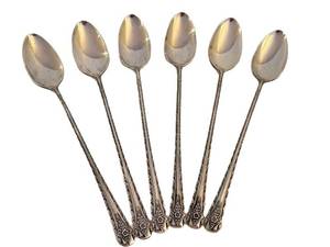 lot 103D image: T Rogers Floral Long Handled Ice Tea Spoons (Lot of 6)