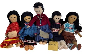 lot 104D image: MB - Native American Cloth Dolls - Cherokee, Pueblo & Navajo (5 Dolls)