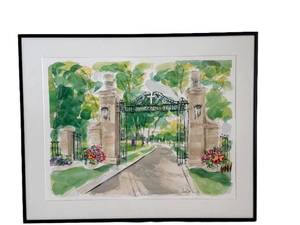 lot 106DD image: Julie Delton 82 Watercolor Front Gates - Saint Catherine University
