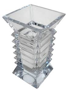 lot 133D image: Crystal Vase - Stacked Tower Design, 9-Inch Tall, Clear Crystal Centerpiece