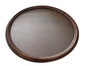 lot 159D image: MB - Lazy Susan - Wooden Round with Glass Top, 19 in Diameter, Needs Reassembly