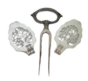 lot 161D image: Vintage MeatHam Fork (8) - 2 Silver-Plated Pastry Servers