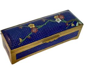 lot 167D image: LR - Cloisonn Trinket  Stamp Box - Floral Branch on Blue Enamel