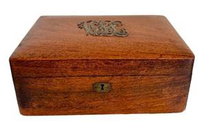 lot 63D image: DR - Antique Monogrammed Wooden Keepsake Box