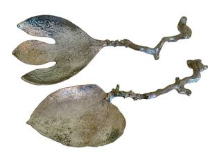 lot 71D image: DR - Don Drumm Leaf Salad Servers - Cast Aluminum