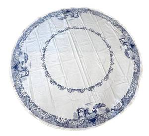 lot 132D image: Spode Blue Italian Circular Tablecloth - 70 in Diameter - 65% Polyester, 35% Cotton
