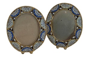 lot 176D image: Two Vintage Italian Mosaic Oval Picture Frames - Miniature, 2.5x2