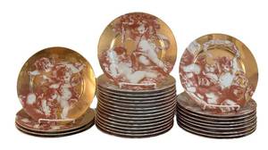 lot 78H image: DR - Fitz and Floyd Cherubini ll Porcelain Plates 8 14 in Dia (Lot of 29)
