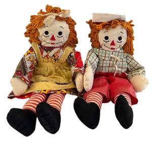 lot 289H image: DR - Annie & Andy Vintage Rag Dolls - Hand Made By Thelma (Lot Of 2)