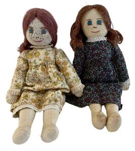 lot 290H image: DR - Handcrafted Vintage Cloth Dolls - 20 in Tall Pair