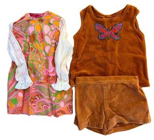 lot 295H image: LR - Vintage Dress & Velvet Burnt-Orange Tank Top & Shorts
