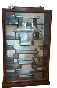 lot 84A image: UL - Chinese Rosewood Wall-Mounted Curio Cabinet - Glass Door, Mirrored Back