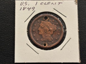 lot 7 image: 1849 Braided Hair Cent