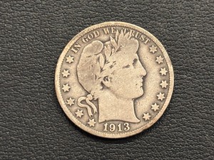 lot 38 image: 1913-S Barber Half Dollar Hard to Find Only 604,000 Minted