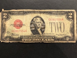 lot 22 image: 1928 D Red Seal $2 Dollar Note