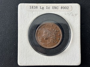 lot 5 image: 1838 Coronet Head Cent Uncirculated