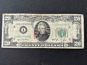 lot 19 image: 1950 Green Seal $20 Dollar Federal Reserve Note